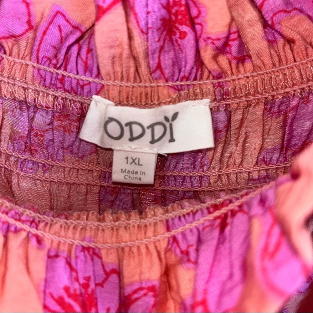 Oddy Floral Off Shoulder Puff Sleeve Blouse Pink Peach Plus Size 1X - Picture 7 of 8